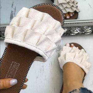 Lisa Beige Slide Ruffles Slides Summer Sandals LAST ONE